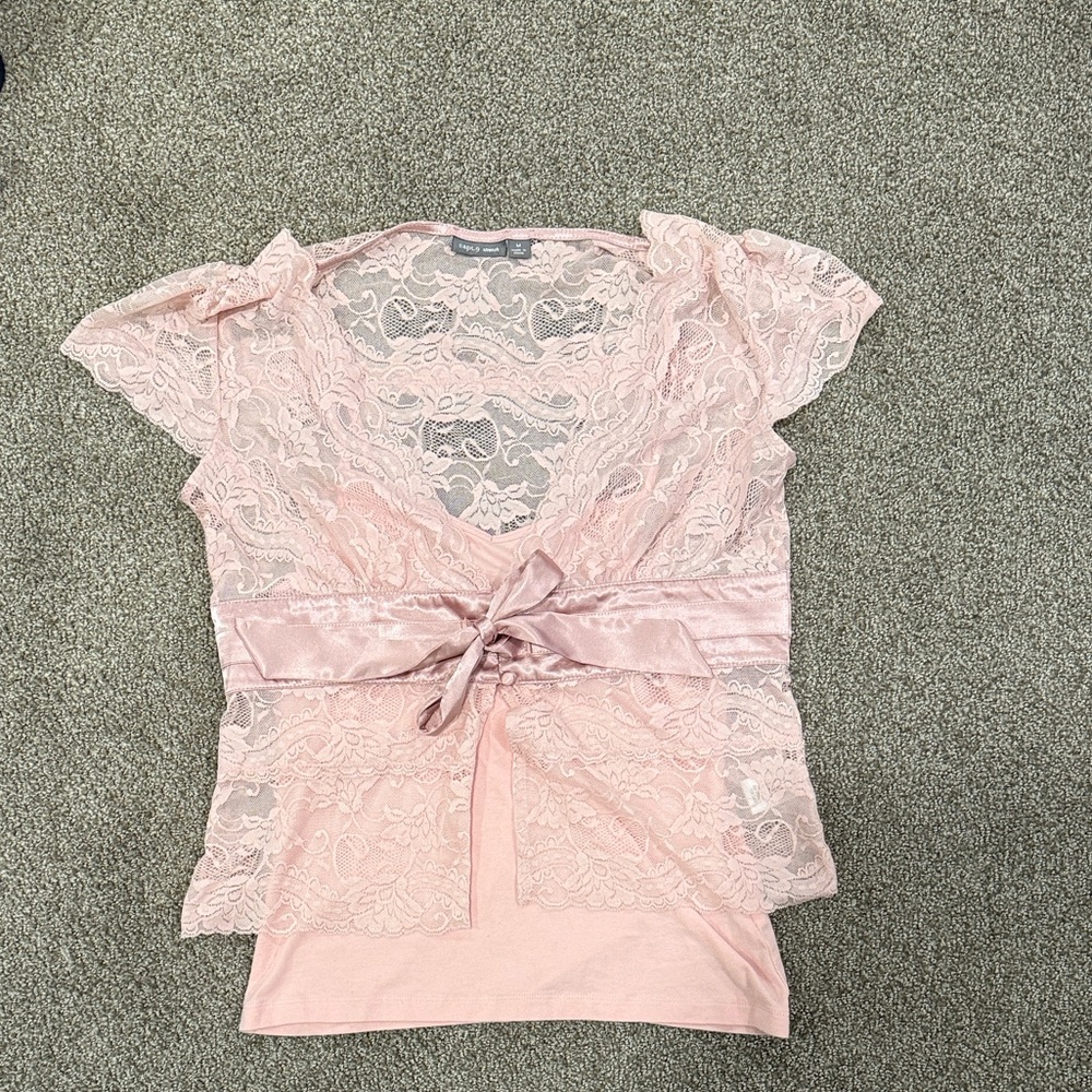 Apt. 9 Light Pink Lace Blouse with Bow